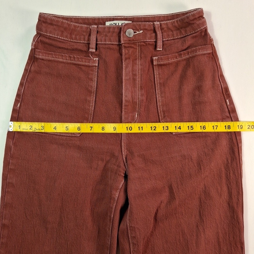 Rollas High Rise Wide Leg Jeans Terracotta Red Contrast Stitch Size 28 Aussie 10 - Picture 6 of 11